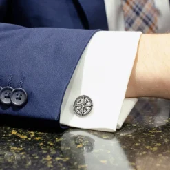 Ox and Bull Trading Co. Antique Compass Stainless Steel Cufflinks