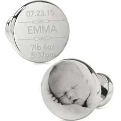 Ox and Bull Trading Co. Birth Details Custom Photo Engravable Cufflinks
