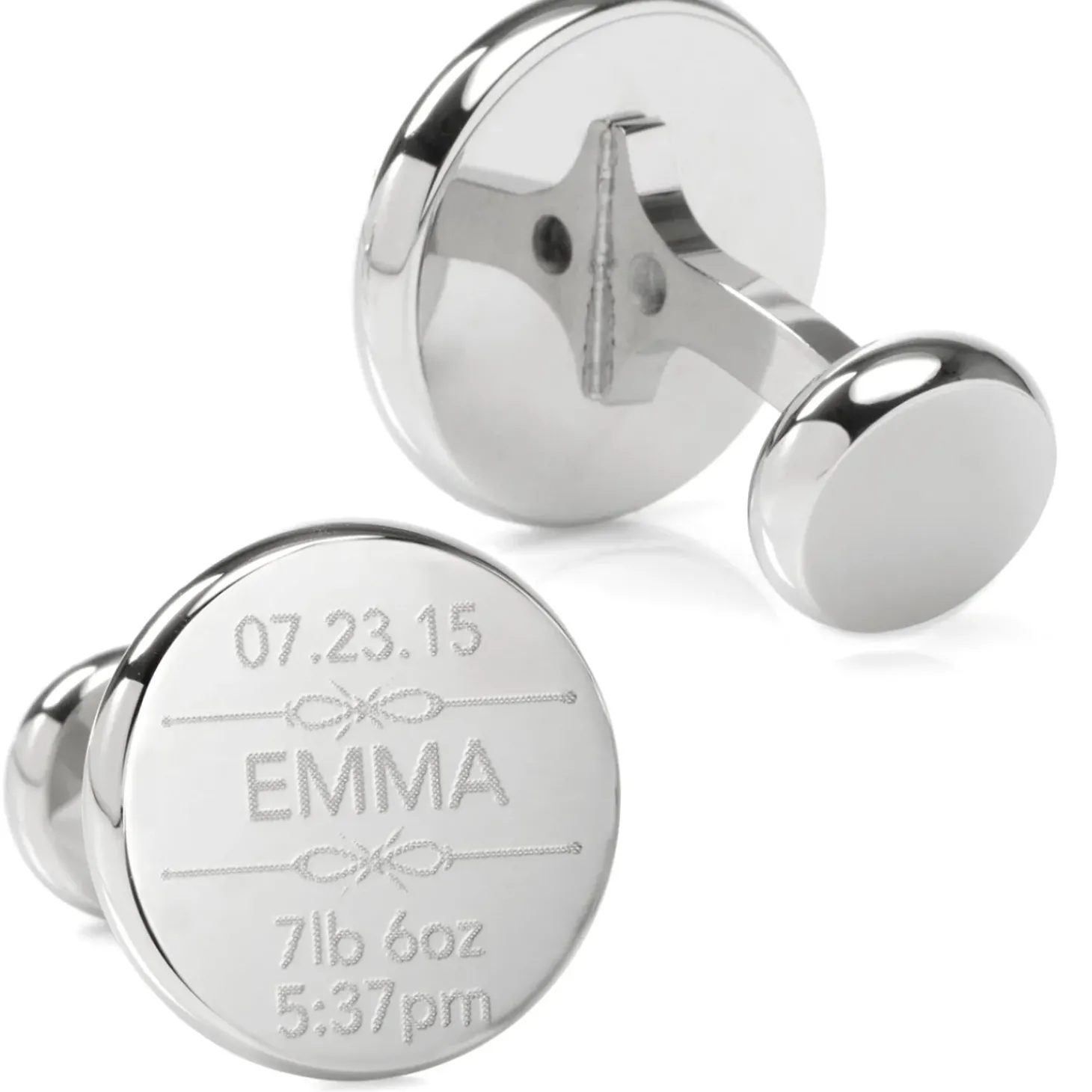 Ox and Bull Trading Co. Birth Details Custom Photo Engravable Cufflinks