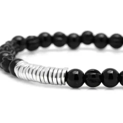 Tateossian Black Agate Bead Bracelet with Silver Discs