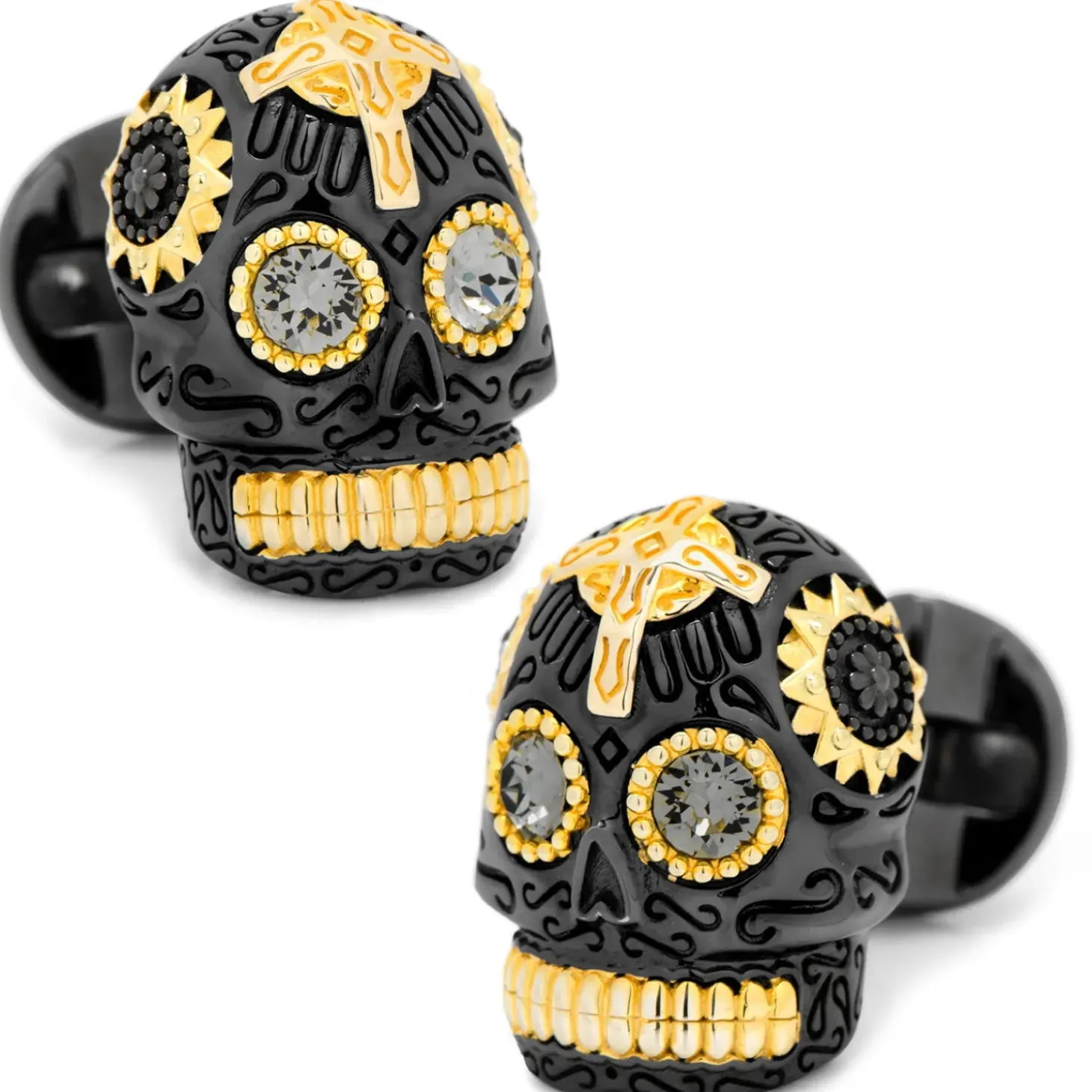 Ox and Bull Trading Co. Black and Gold Vermeil Day of the Dead Skull Cufflinks