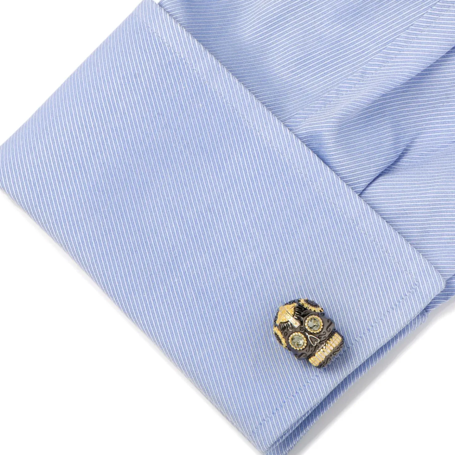 Ox and Bull Trading Co. Black and Gold Vermeil Day of the Dead Skull Cufflinks