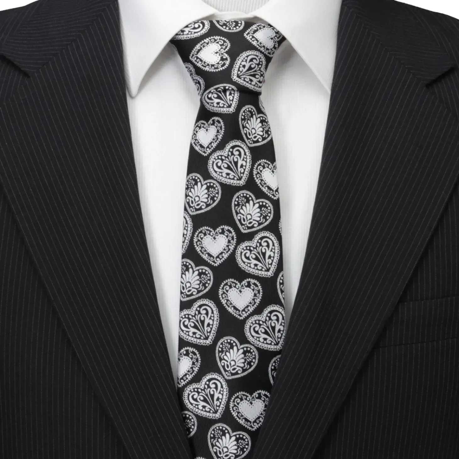 Cufflinks, Inc. Black and White Paisley Heart Men's Tie