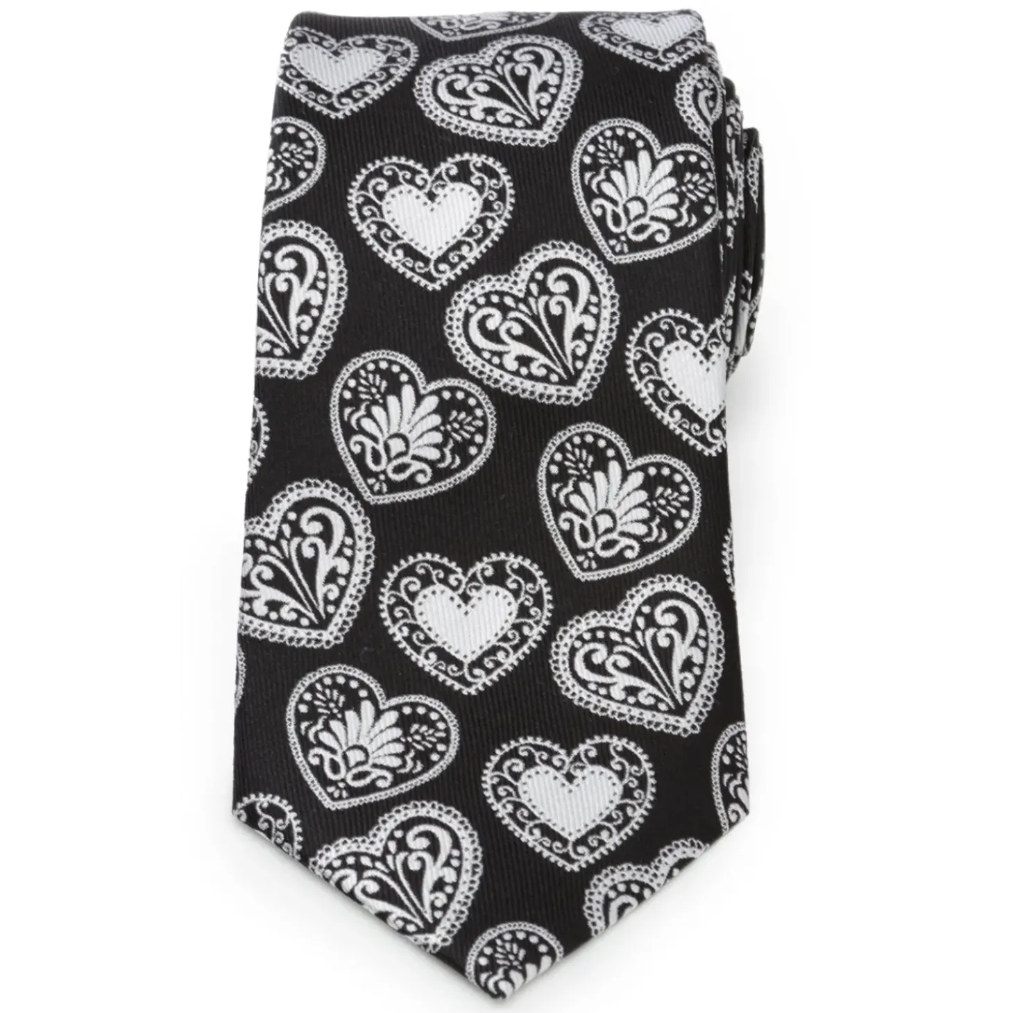 Cufflinks, Inc. Black and White Paisley Heart Men's Tie
