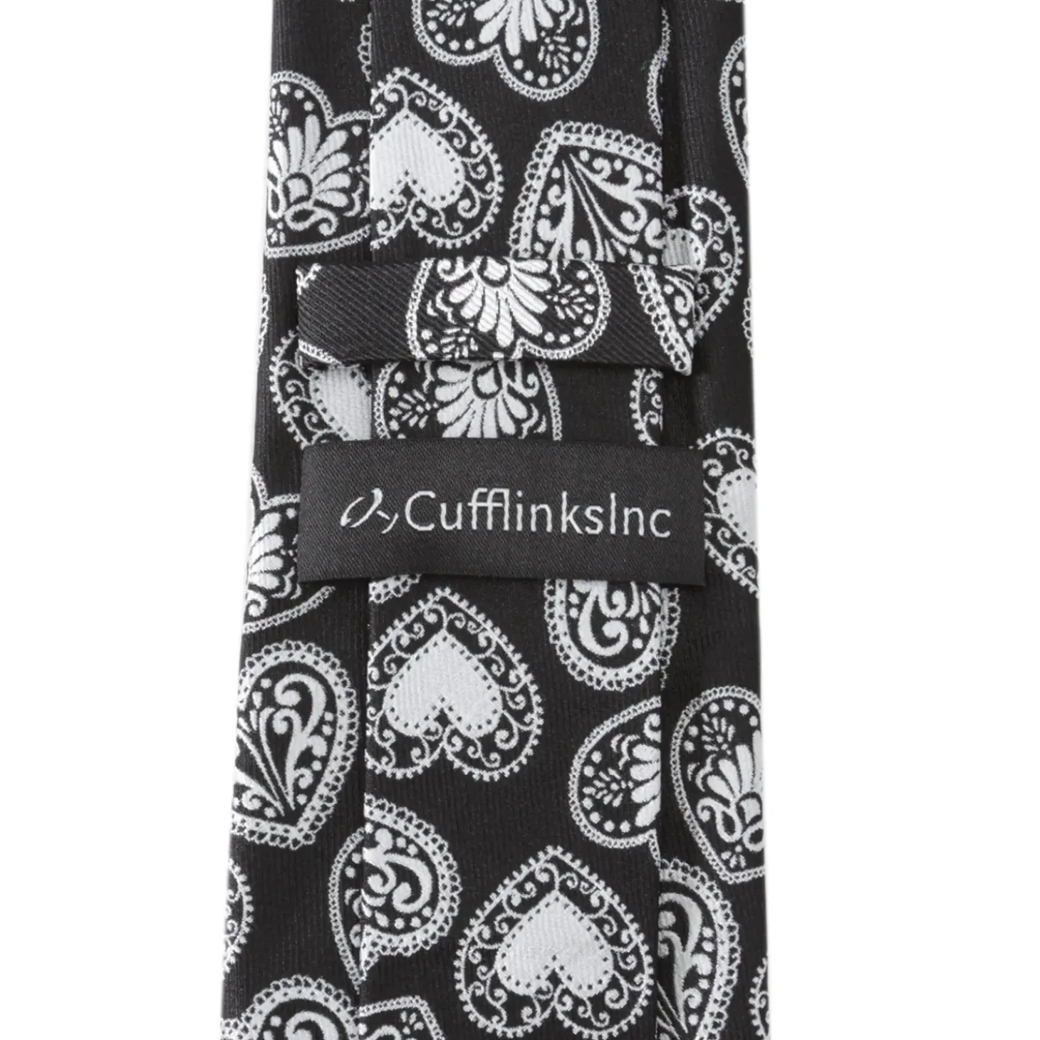 Cufflinks, Inc. Black and White Paisley Heart Men's Tie