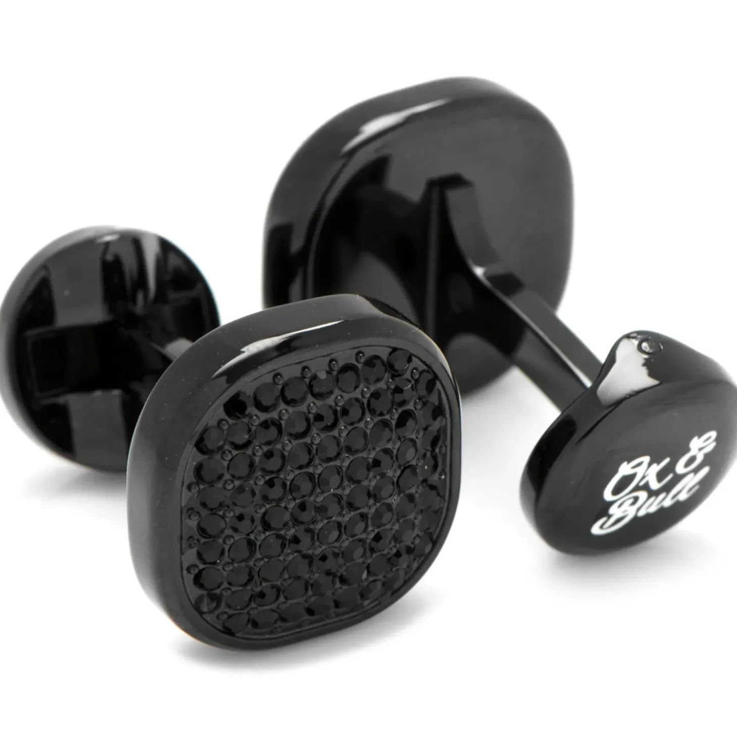 Ox and Bull Trading Co. Black Stainless Steel Black Pave Crystal Cufflinks
