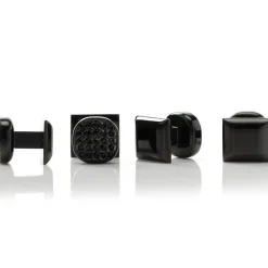Ox and Bull Trading Co. Black Stainless Steel Black Crystal Cufflink and Stud Set