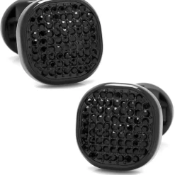 Ox and Bull Trading Co. Black Stainless Steel Black Crystal Cufflink and Stud Set