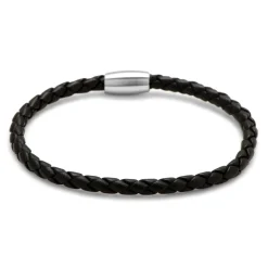 Jan Leslie Black Woven Leather Bracelet with Magnetic Closure
