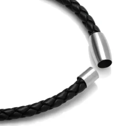 Jan Leslie Black Woven Leather Bracelet with Magnetic Closure