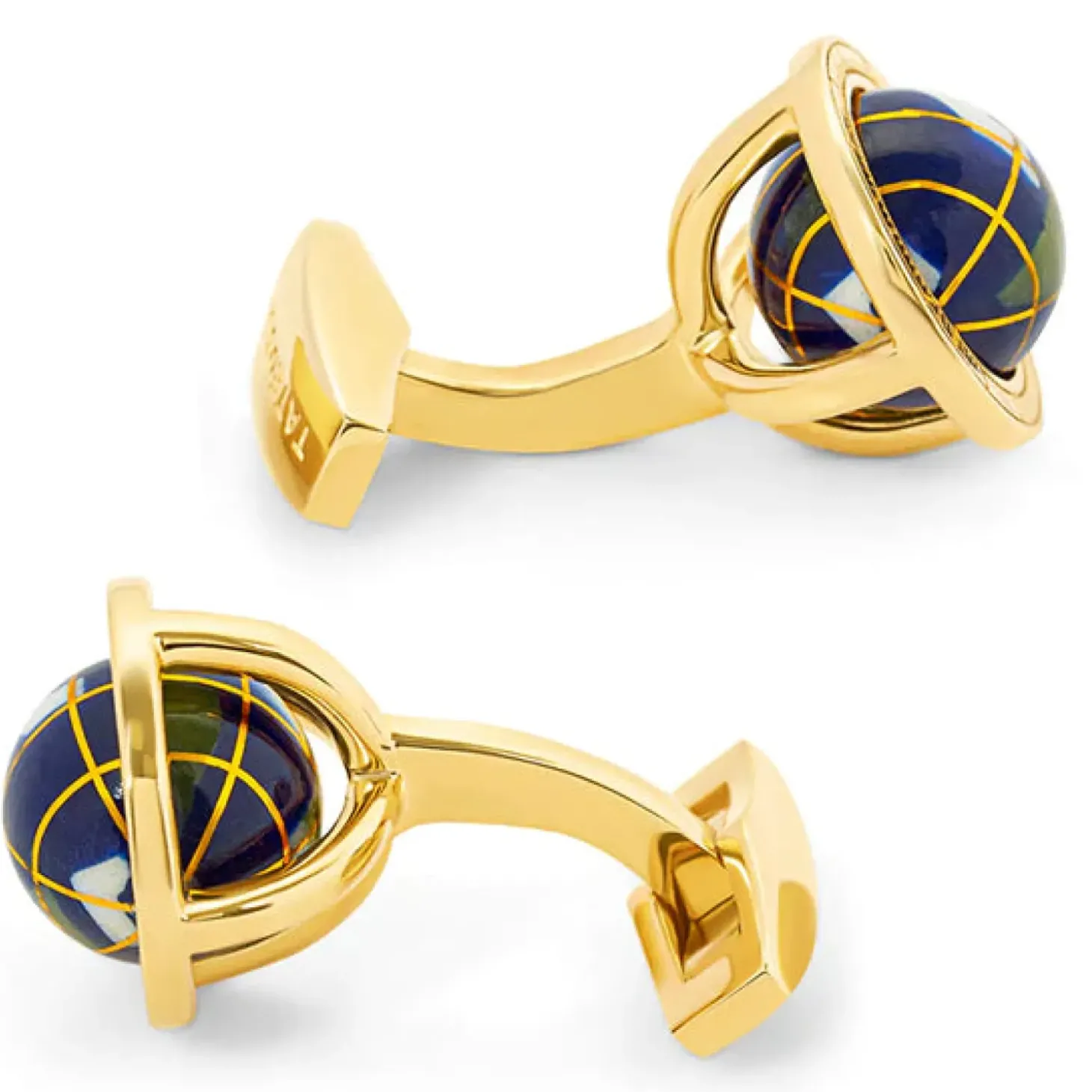 Tateossian Blue Lapis Yellow Gold Plated Sterling silver Globe Cufflinks