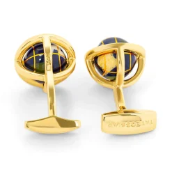 Tateossian Blue Lapis Yellow Gold Plated Sterling silver Globe Cufflinks