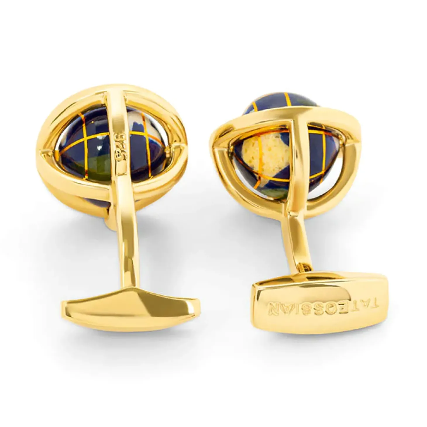 Tateossian Blue Lapis Yellow Gold Plated Sterling silver Globe Cufflinks