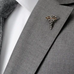 Ox and Bull Trading Co. Caduceus Pave Gunmetal Lapel Pin