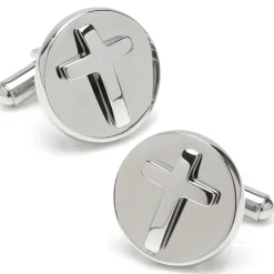 Ox and Bull Trading Co. Cross Round Stainless Steel Cufflinks