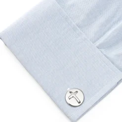 Ox and Bull Trading Co. Cross Round Stainless Steel Cufflinks