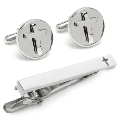 Ox and Bull Trading Co. Cross Stainless Steel Cufflinks and Tie Clip Gift Set