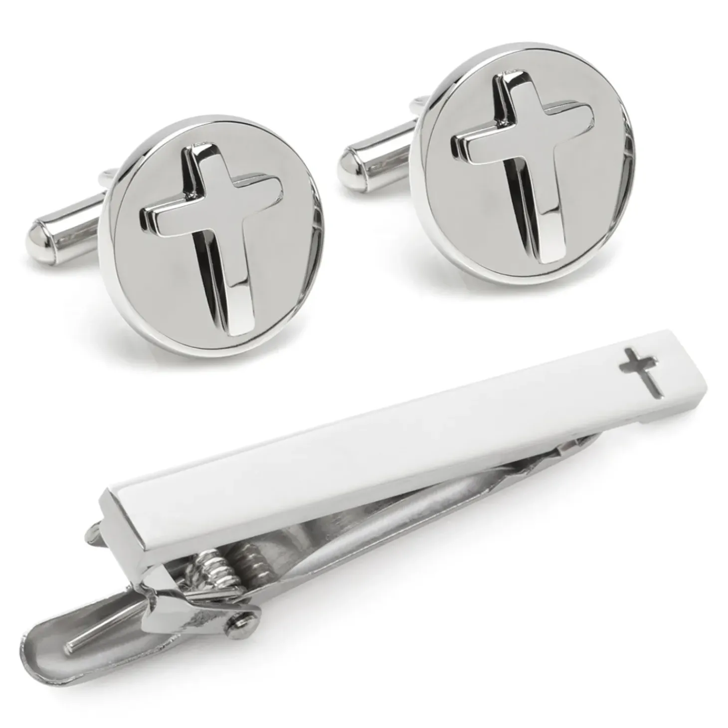 Ox and Bull Trading Co. Cross Stainless Steel Cufflinks and Tie Clip Gift Set