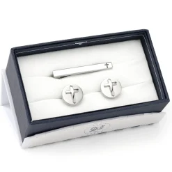 Ox and Bull Trading Co. Cross Stainless Steel Cufflinks and Tie Clip Gift Set