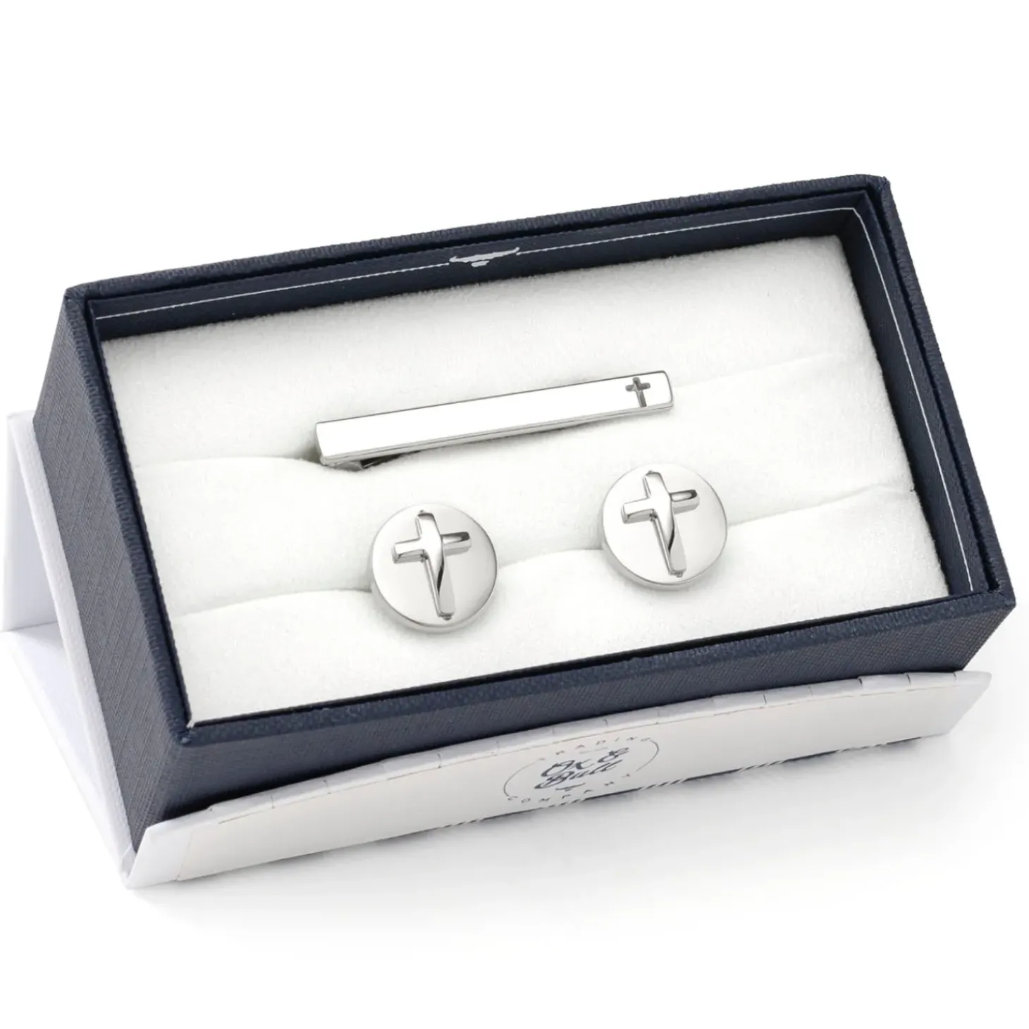 Ox and Bull Trading Co. Cross Stainless Steel Cufflinks and Tie Clip Gift Set