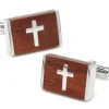 Ox and Bull Trading Co. Cross Wood Stainless Steel Cufflinks