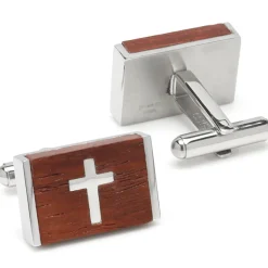 Ox and Bull Trading Co. Cross Wood Stainless Steel Cufflinks