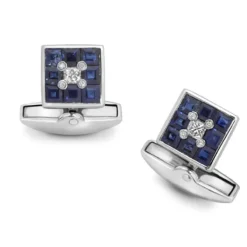Deakin & Francis 18ct White Gold Sapphire And Diamond Small Square Cufflinks