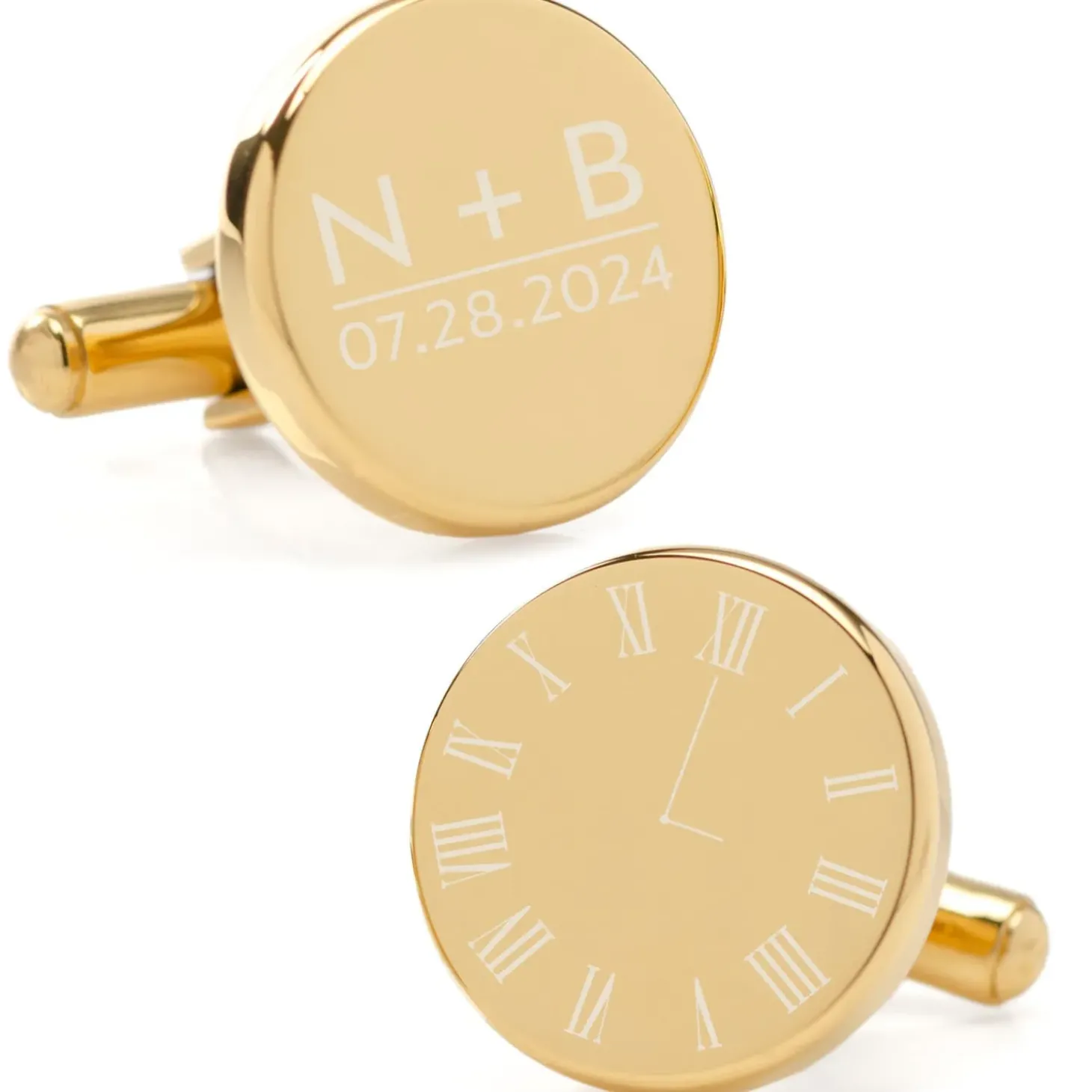 Ox and Bull Trading Co. Custom Clock Engravable Gold Cufflinks