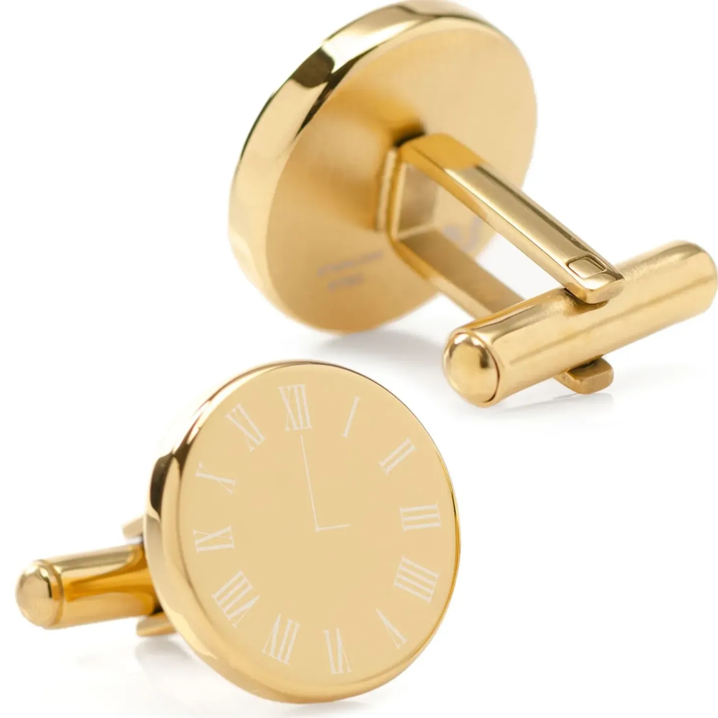 Ox and Bull Trading Co. Custom Clock Engravable Gold Cufflinks