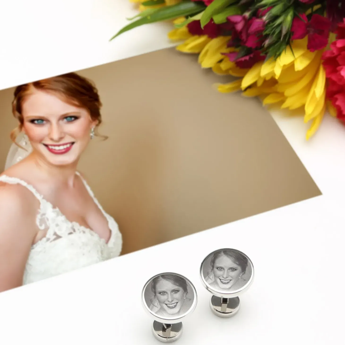 Ox and Bull Trading Co. Custom Engraved Round Photo Cufflinks