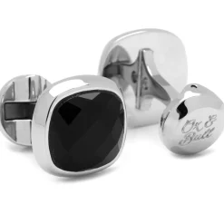 Ox and Bull Trading Co. Faceted Onyx Cushion Stainless Steel Stud Set