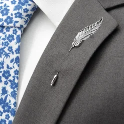 Tateossian Fern Leaf Lapel Pin In Palladium Plated