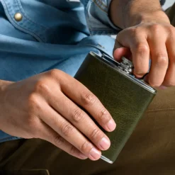 Moore & Giles FLASK TITAN MILLED OLIVE