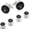JJ Weston Fleur de Lis Engraved Onyx Silver Stud Set