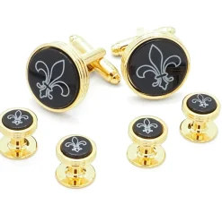 JJ Weston Fleur de Lis Engraved Onyx Stud Set