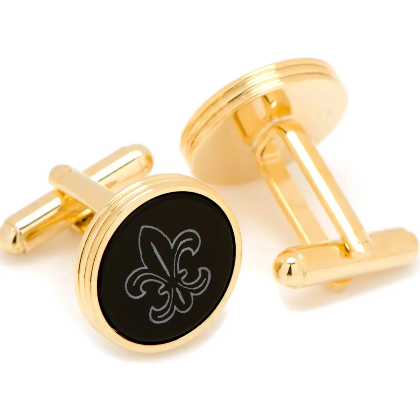 JJ Weston Fleur de Lis Engraved Onyx Stud Set