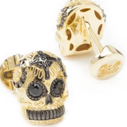 Ox and Bull Trading Co. Gold and Black Day of the Dead Skull Cufflinks