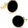 JJ Weston Gold and Onyx Ribbed Cufflinks