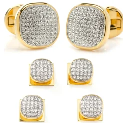 Ox and Bull Trading Co. Gold Stainless Steel White Pave Crystal Stud Set