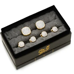 Ox and Bull Trading Co. Gold Stainless Steel White Pave Crystal Stud Set