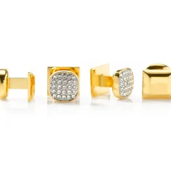 Ox and Bull Trading Co. Gold Stainless Steel White Pave Crystal Stud Set
