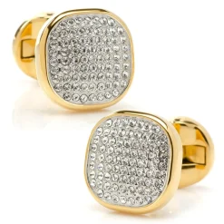 Ox and Bull Trading Co. Gold Stainless Steel White Pave Crystal Cufflinks