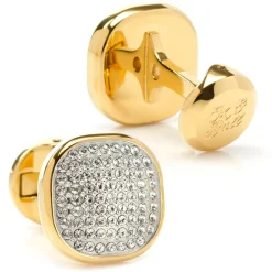 Ox and Bull Trading Co. Gold Stainless Steel White Pave Crystal Cufflinks