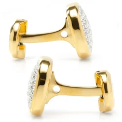 Ox and Bull Trading Co. Gold Stainless Steel White Pave Crystal Cufflinks