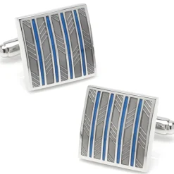 Ox and Bull Trading Co. Gray and Blue Striped Square Cufflinks