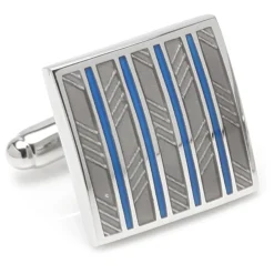 Ox and Bull Trading Co. Gray and Blue Striped Square Cufflinks