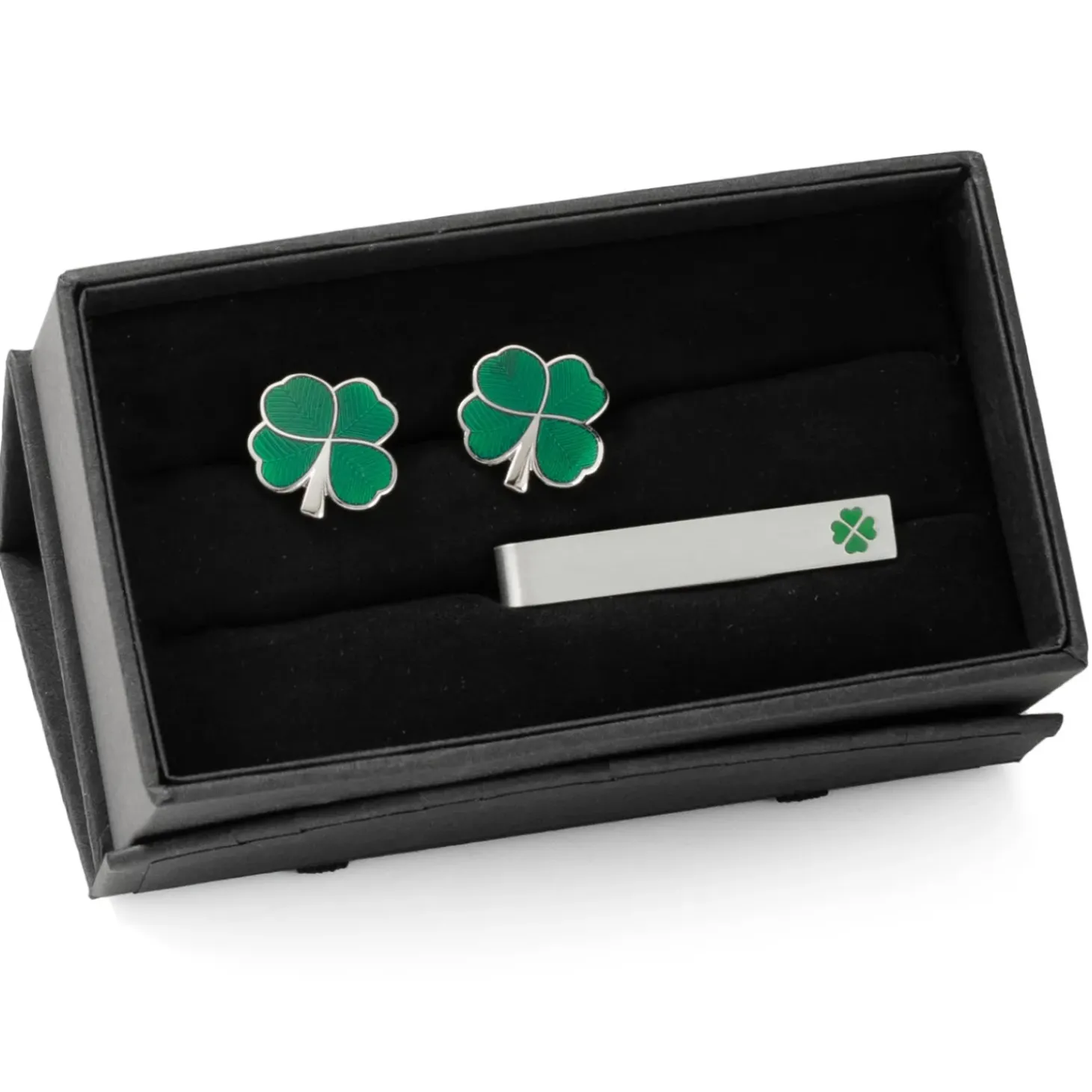 Cufflinks, Inc. Green Clover Cufflinks and Tie Bar Gift Set
