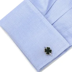 Jan Leslie Green Onyx Four Leaf Clover Sterling Silver Cufflinks
