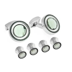 Tateossian Grey Swarovski Crystals Cufflinks and Shirt Studs Set
