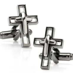 Ox and Bull Trading Co. Gun Metal Cut Out Cross Cufflinks